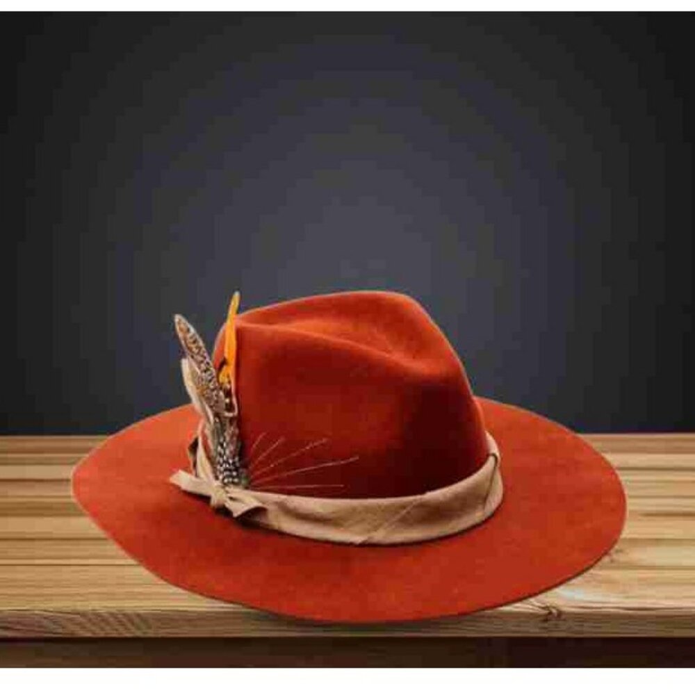 Womens Wool Feather Accent Red Western Hat